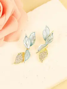 VAGHBHATT Gold-Plated Artificial Stones-Studded Leaf Shaped Drop Earrings