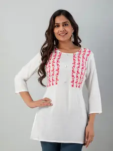 KALINI Floral Embroidered Three-Quarter Sleeves Regular Top