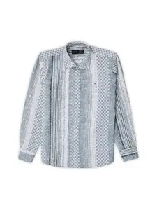 CAVIO Boys Comfort Geometric Printed Roll-Up Sleeves Pure Cotton Twill Casual Shirt