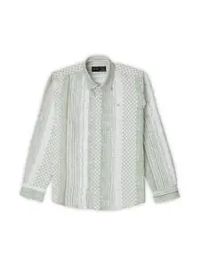 CAVIO Boys Comfort Geometric Printed Roll-Up Sleeves Pure Cotton Twill Casual Shirt