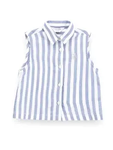 U.S. Polo Assn. Kids Girls Striped Shirt Collar Sleeveless Shirt Style Top