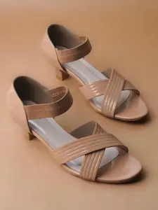 Ozuri Striped Cross Strap Open Toe Closed Back Kitten Heels