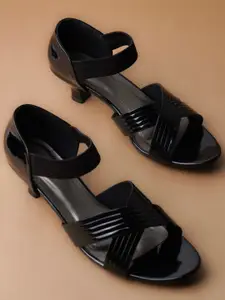 Ozuri Striped Cross Strap Open Toe Closed Back Kitten Heels