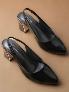 Ozuri Pointed Toe Backstrap Block Heel Pumps