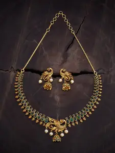 Kushal's Fashion Jewellery Gold-Plated Stone Studded Necklace & Earrings