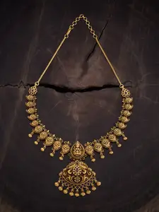 Kushal's Fashion Jewellery Gold-Plated Stone Studded Antique Necklace