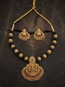 Kushal's Fashion Jewellery Gold-Plated Stone Studded Necklace & Earrings