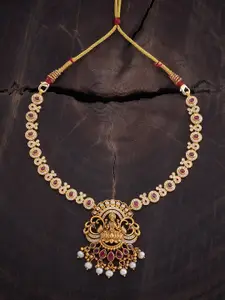 Kushal's Fashion Jewellery Gold-Plated 92.5 Pure Silver Stone Studded Temple Necklace