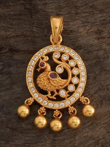 Kushal's Fashion Jewellery 92.5 Pure Silver Gold-Plated Peacock Shaped Pendants