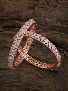 Kushal's Fashion Jewellery Set Of 2 Gold-Plated Zircon Studded Bangles