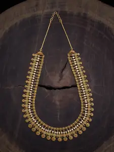 Kushal's Fashion Jewellery Gold-Plated Stones Studded Antique Necklace