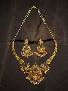 Kushal's Fashion Jewellery Gold-Plated Stone Studded & Beaded Necklace & Earrings