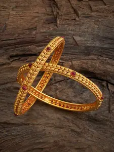Kushal's Fashion Jewellery Set Of 2 Gold-Plated Stones-Studded Bangles