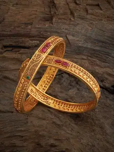 Kushal's Fashion Jewellery Set Of 2 Gold-Plated Stone Studded Bangles