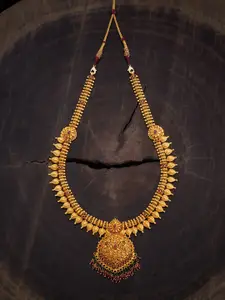 Kushal's Fashion Jewellery 92.5 Pure Silver Gold-Plated Stone-Studded Temple Necklace