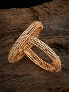 Kushal's Fashion Jewellery Set Of 2 Green Gold-Plated Zircon Embellished Bridal Bangles