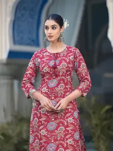 Varanga Floral Printed Tie-Up Neck Straight Kurta