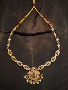Kushal's Fashion Jewellery Embellished Bridal 92.5 Silver Stones- Temple Necklace