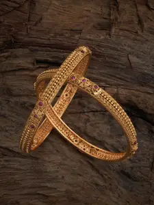 Kushal's Fashion Jewellery Set Of 2 Gold-Plated Ruby Studded Bangles