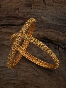 Kushal's Fashion Jewellery Set Of 2 Gold-Plated Stone-Studded Bangles