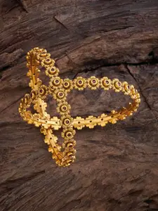Kushal's Fashion Jewellery Set Of 2 Gold-Plated Stone Studded Antique Bangles