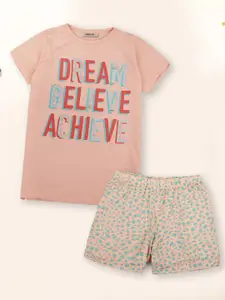INCLUD Girls Typography Printed T-shirt with Shorts