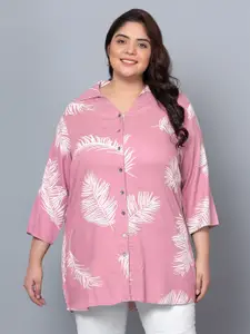 Indietoga Plus Size Tropical Printed Longline Casual Shirt