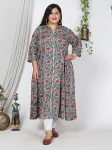KALINI Plus Size Ethnic Motifs Printed Panelled A-Line Kurta