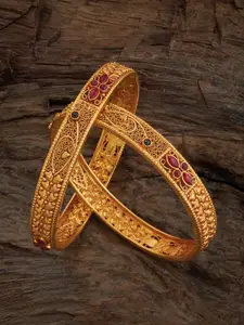 Kushal's Fashion Jewellery Set Of 2 Gold-Plated Ruby Studded Bangles