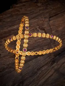 Kushal's Fashion Jewellery Set Of 2 Gold Plated Stones Studded Bangles