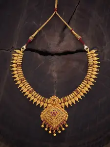 Kushal's Fashion Jewellery 92.5 Pure Silver Gold-Plated Stones-Studded Temple Necklace