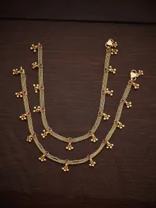 Kushal's Fashion Jewellery Set Of 2 Gold-Plated Stones Studded Copper Antique Anklets