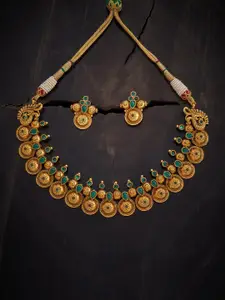Kushal's Fashion Jewellery Gold-Plated Stone Studded Necklace & Earrings