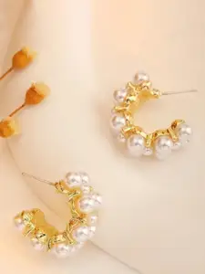 KRYSTALZ  Gold-Plated Stainless Steel Pearls Studded Half Hoop Earrings