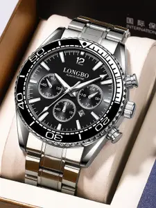 LONGBO Men Textured Dial Multi Function Analogue Watch Long-83096-Silver-Black-0