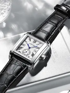 LONGBO Men Embellished Dial & Leather Straps Analogue Watch Long-83163-Black-White