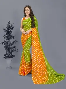 ANAND SAREES Striped Poly Georgette Saree with Blouse Piece