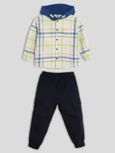 Somersault Boys Checked Pure Cotton Hood Shirt With Trouser
