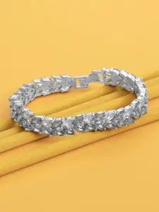 Peora Cubic Zirconia Studded Silver Plated Wraparound Bracelet