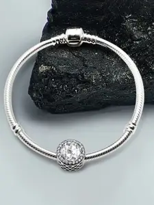 Peora Cubic Zirconia Studded Silver-Plated Wraparound Bracelet