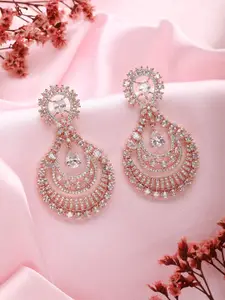 Saraf RS Jewellery Rose Gold Plated Cubic Zirconia Chandbalis