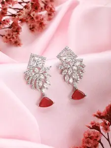 Saraf RS Jewellery Silver-Plated American Diamond Studded Drop Earring
