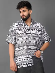 BROWN BROTHERS Spread Collar Relaxed Printed Oversized Casual Shirt