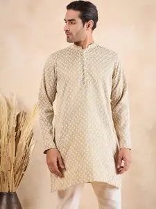 Anouk Brown Ethnic Motifs Embroidered Chikankari Straight Kurta