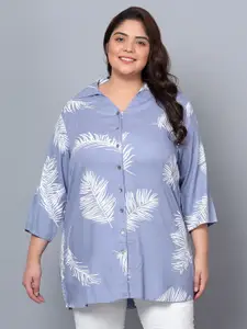 Indietoga Plus Size Tropical Printed Longline Casual Shirt