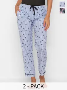 NOIRA Pack Of 2 Printed Mid-Rise Lounge Pants