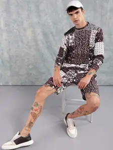 The Indian Garage Co Brown Printed Sweatshirt With Shorts