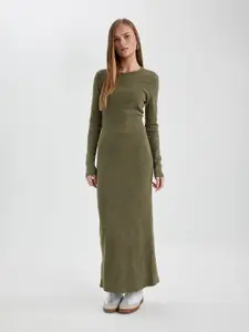 DeFacto Ribbed Round Neck Maxi Dress