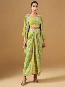Global Desi Printed Top & Skirt With Shrug