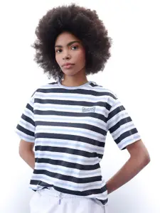 DeFacto Striped Drop Shoulder Sleeves Pure Cotton Casual T-shirt